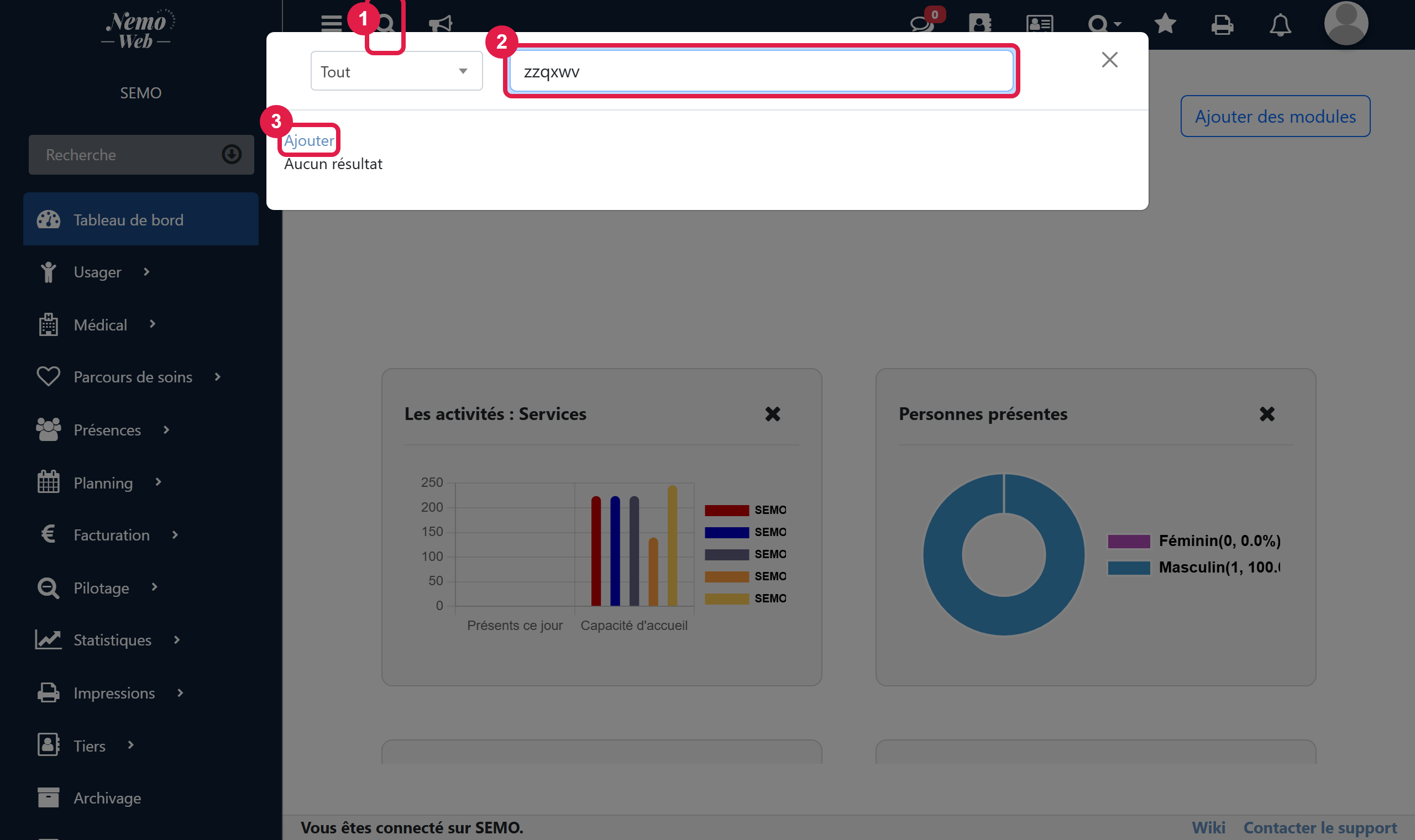 Aucun résultat : cliquer sur Ajouter