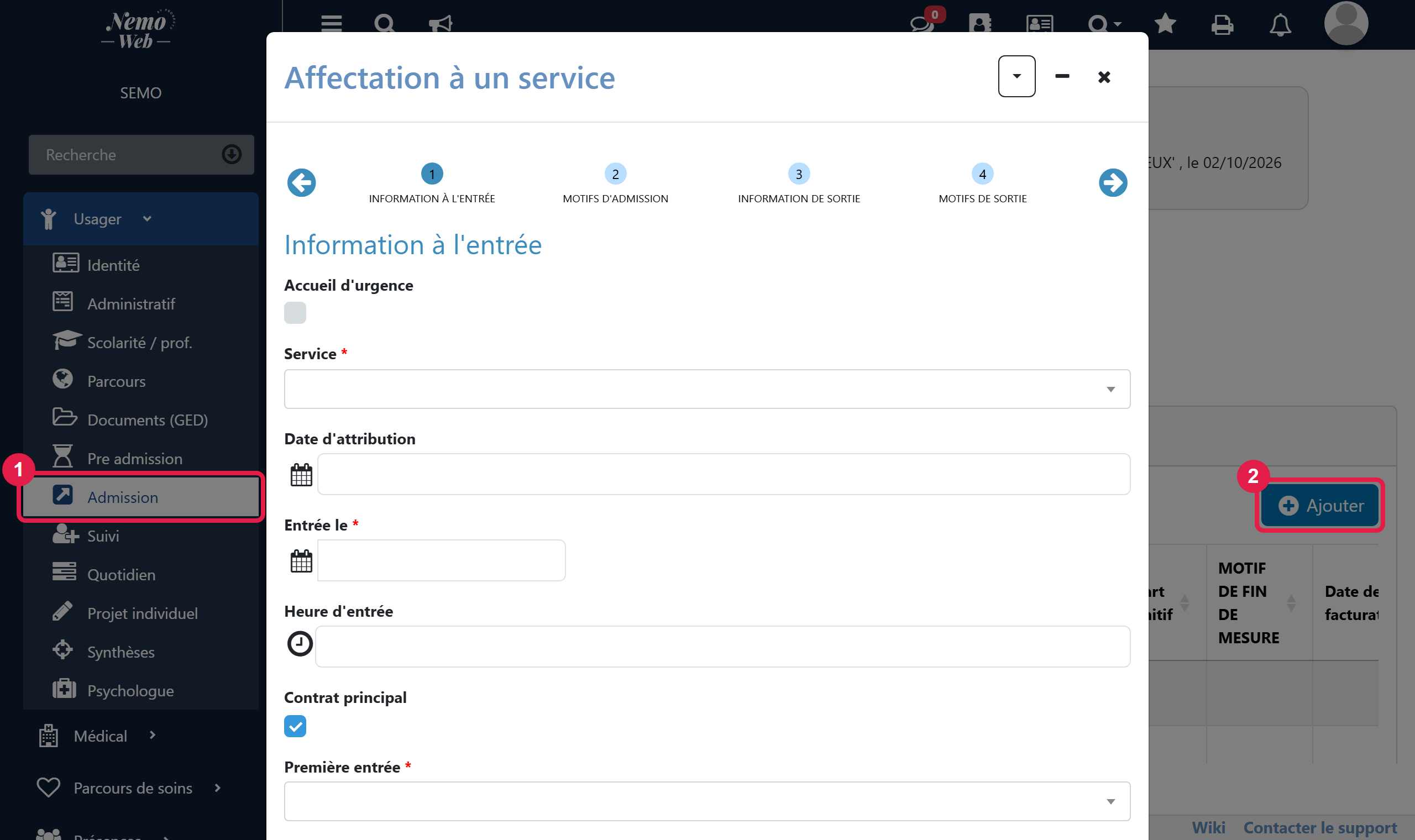 Formulaire d'affectation à un service