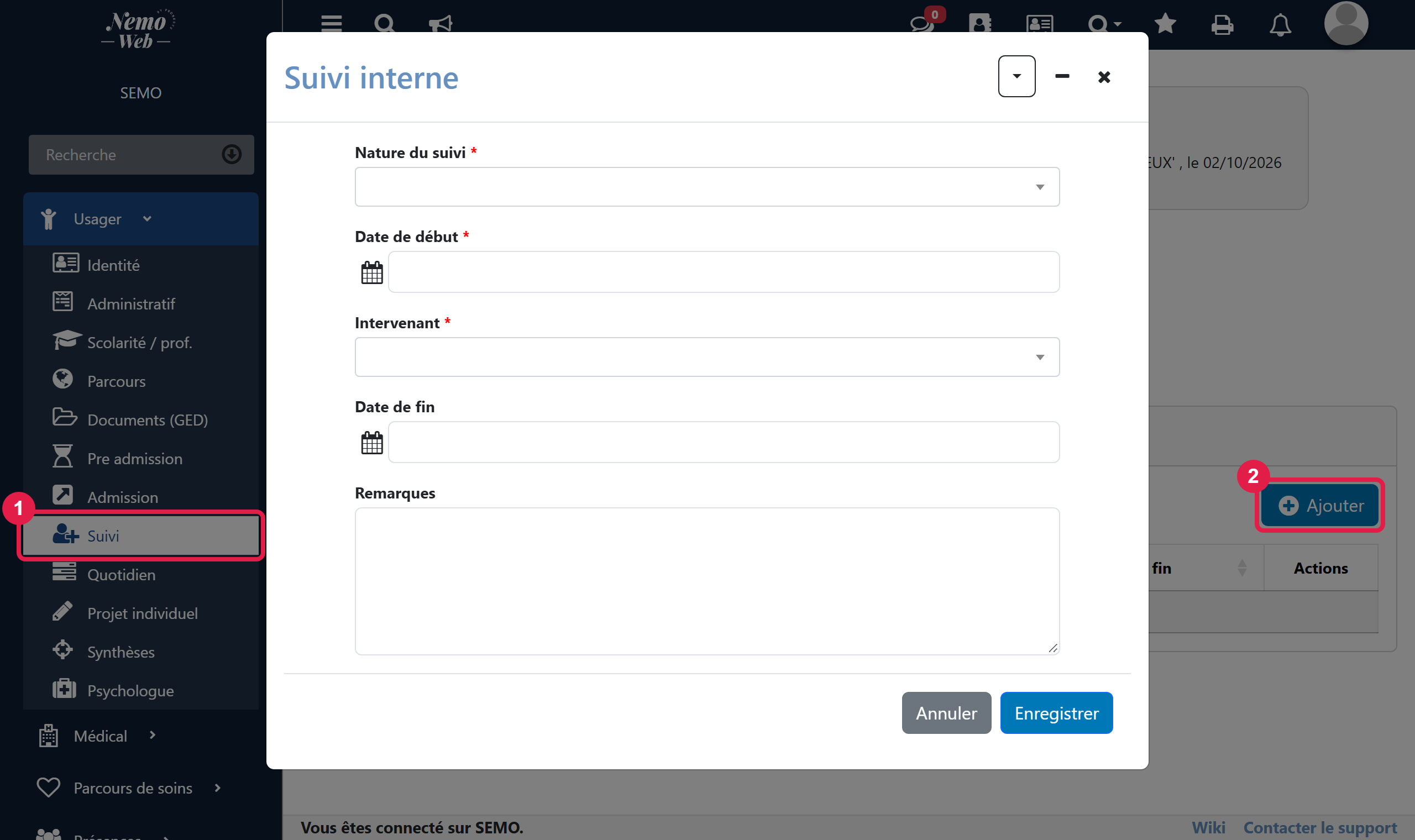Formulaire de suivi interne
