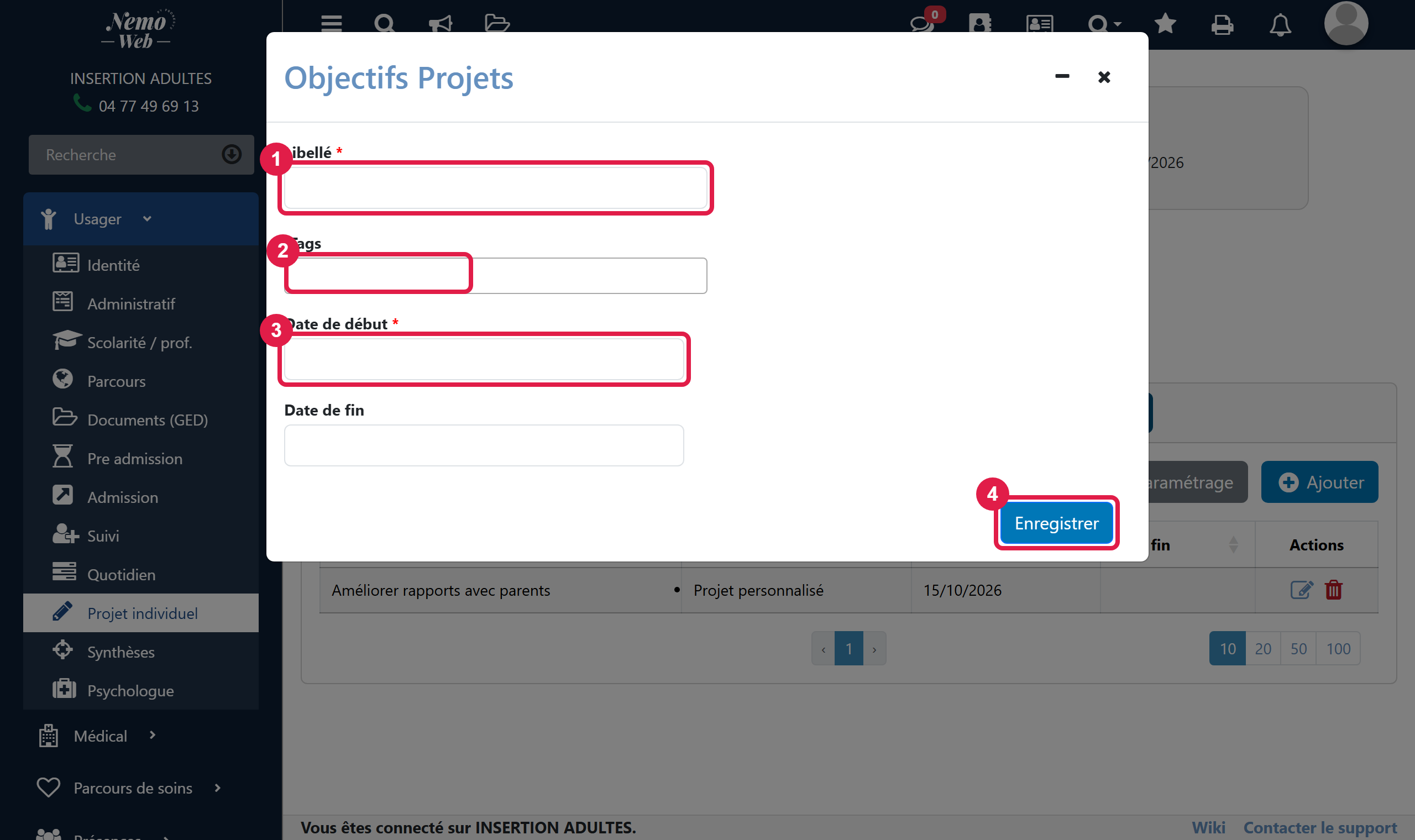 Formulaire d'objectif projet