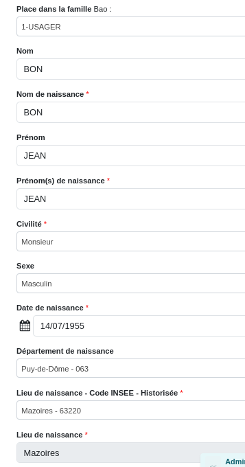 Exemple : fiche de Jean BON