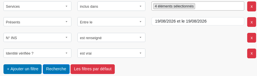 Filtres pour les INS qualifiées