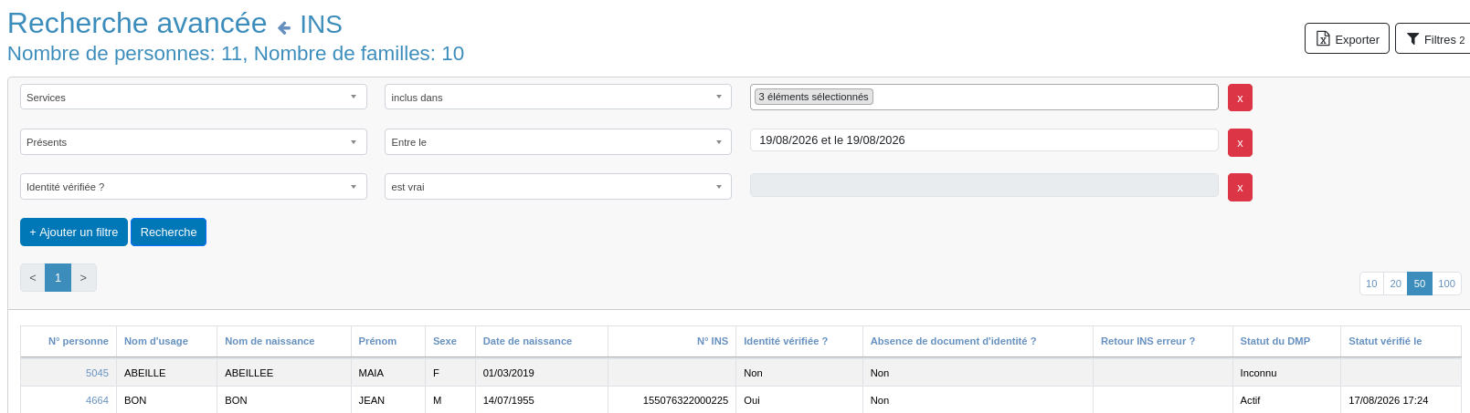 Résultat de la recherche INS